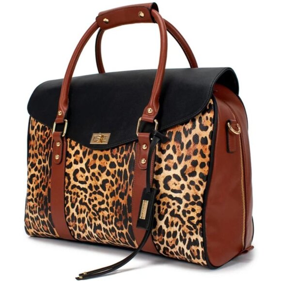 Badgley‎ Mischka Weekender Leopard Print Messenger Bag Purse Luggage - Picture 1 of 16